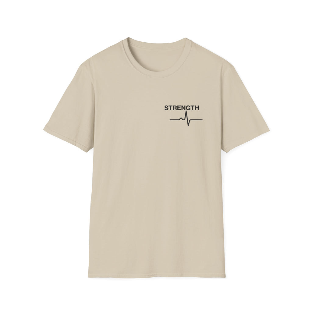 Strength Heartbeat Tee — Minimal Inspirational Chest Print T-Shirt