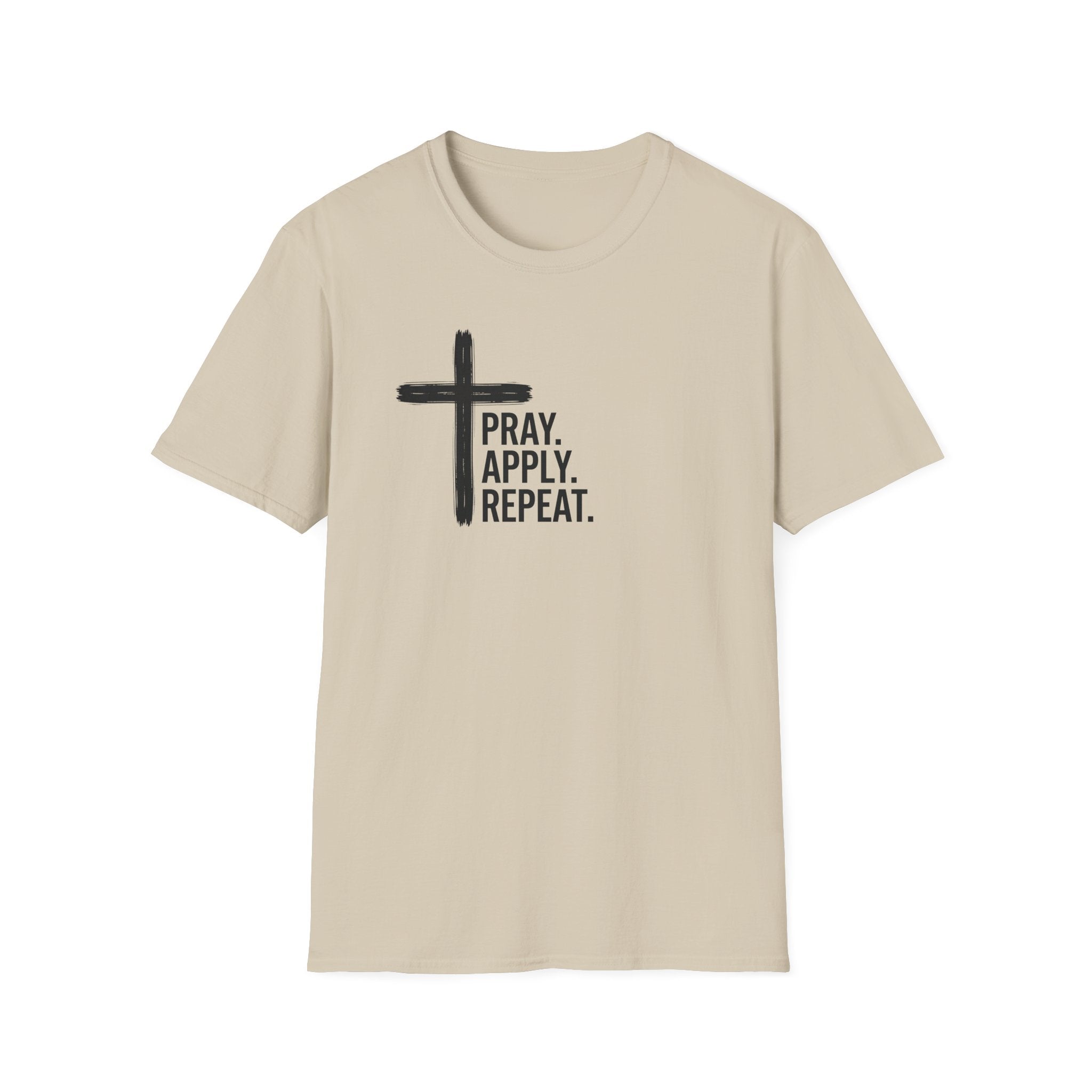Prayer Cross T-Shirt — "Pray. Apply. Repeat." Christian Faith Tee