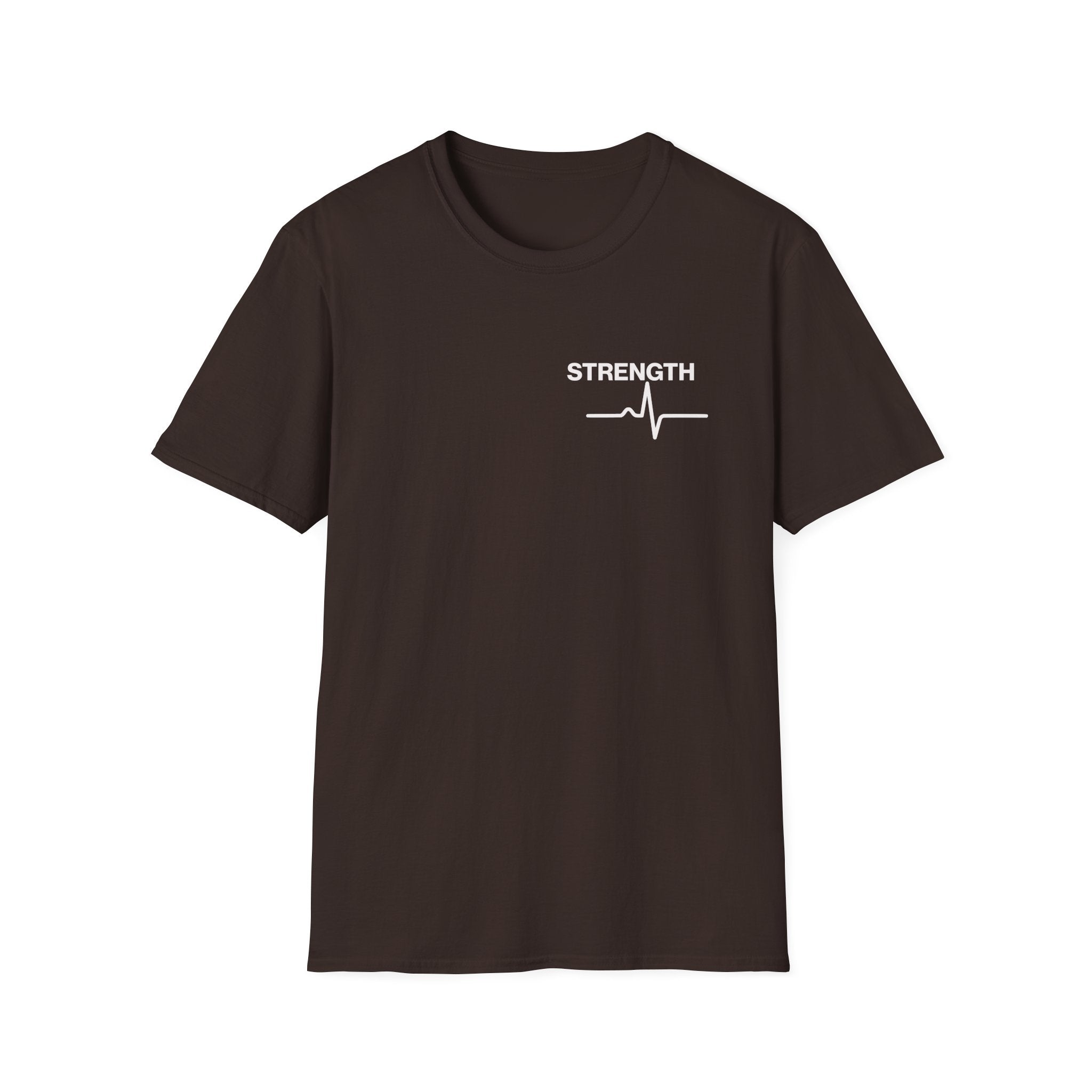 Strength Heartbeat Tee — Minimal Inspirational Chest Print T-Shirt