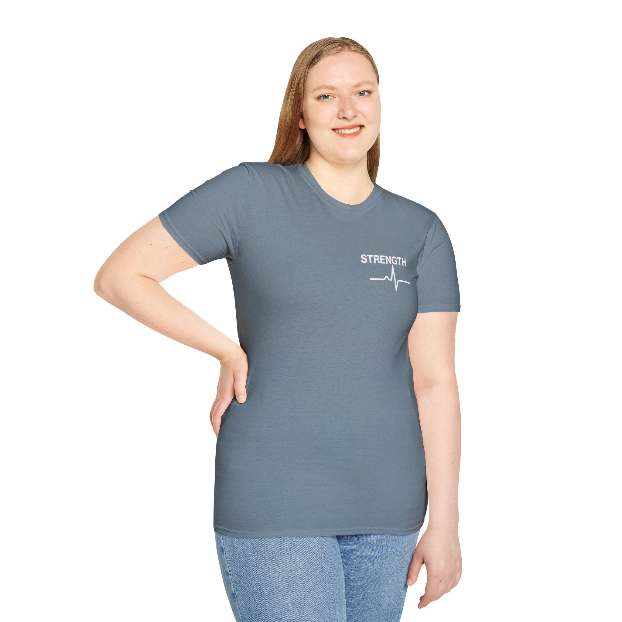 Strength Heartbeat Tee — Minimal Inspirational Chest Print T-Shirt