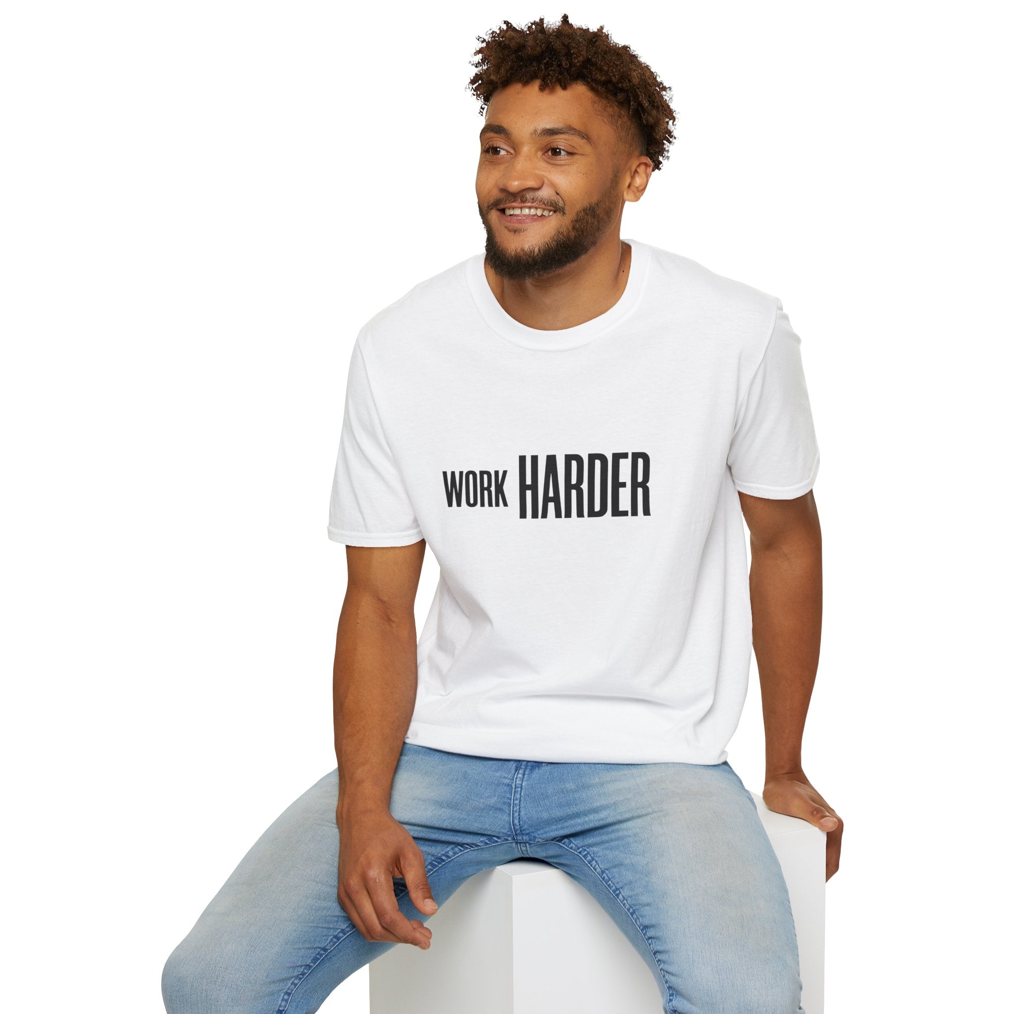 Work Harder T-Shirt — Minimal Motivational Fitness & Productivity Tee