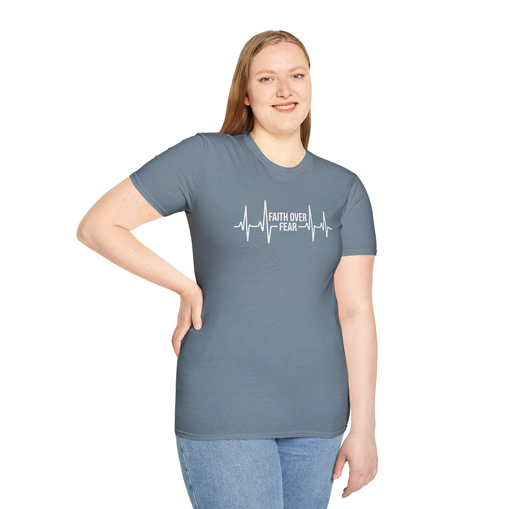 Faith Over Fear T-Shirt — Heartbeat EKG Inspirational Christian Tee