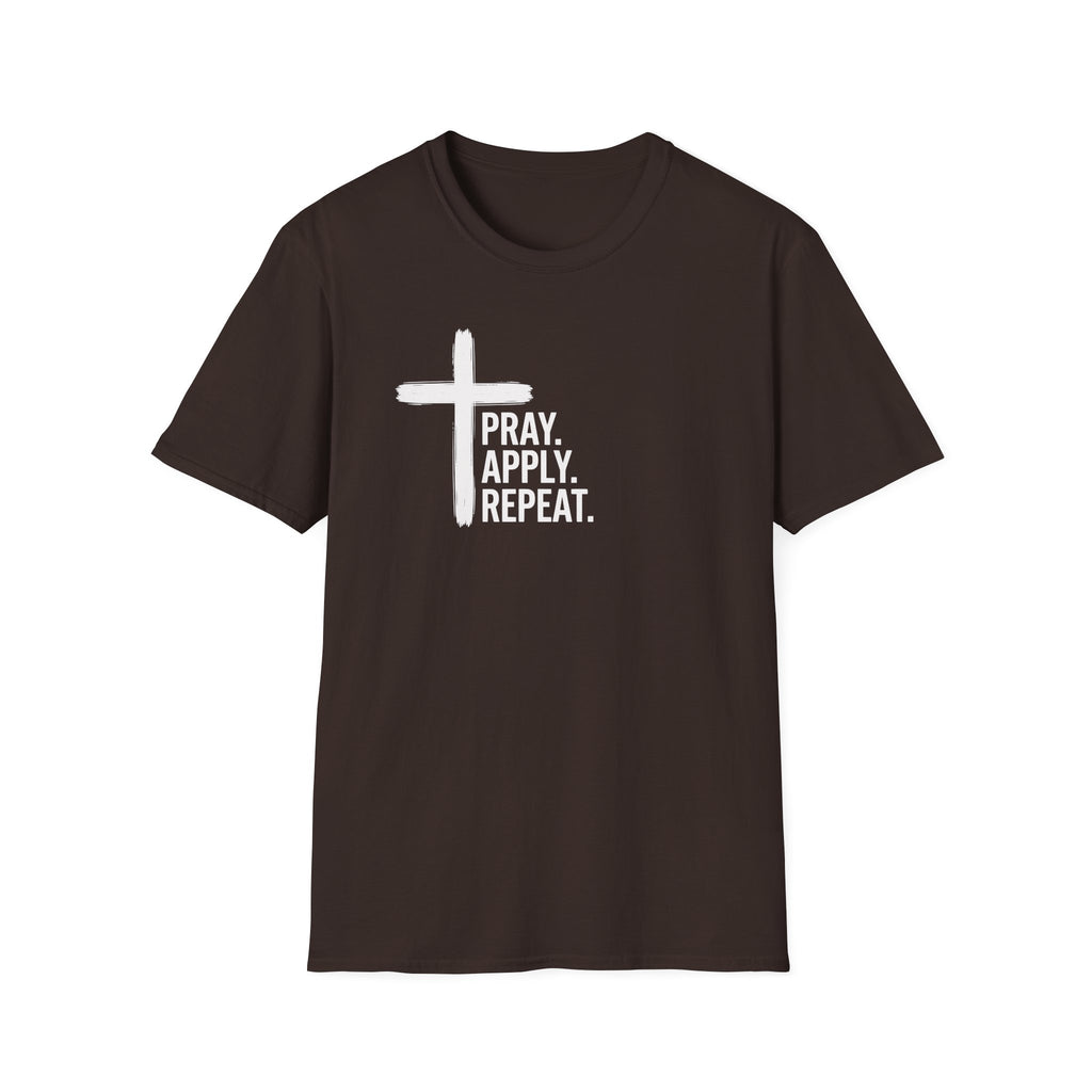 Prayer Cross T-Shirt — "Pray. Apply. Repeat." Christian Faith Tee