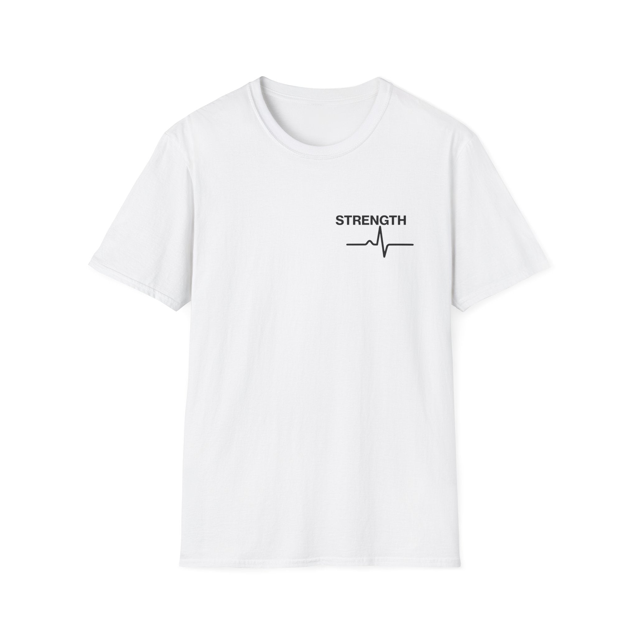 Strength Heartbeat Tee — Minimal Inspirational Chest Print T-Shirt