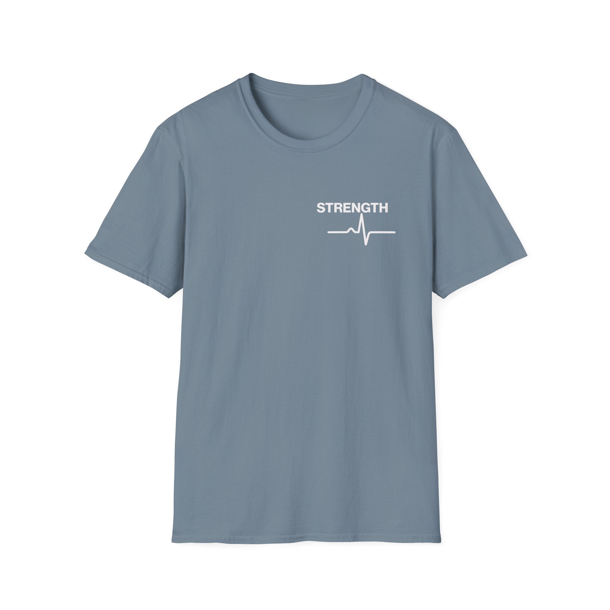 Strength Heartbeat Tee — Minimal Inspirational Chest Print T-Shirt