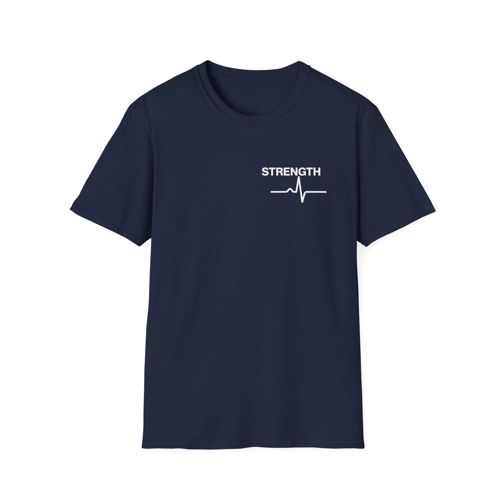 Strength Heartbeat Tee — Minimal Inspirational Chest Print T-Shirt