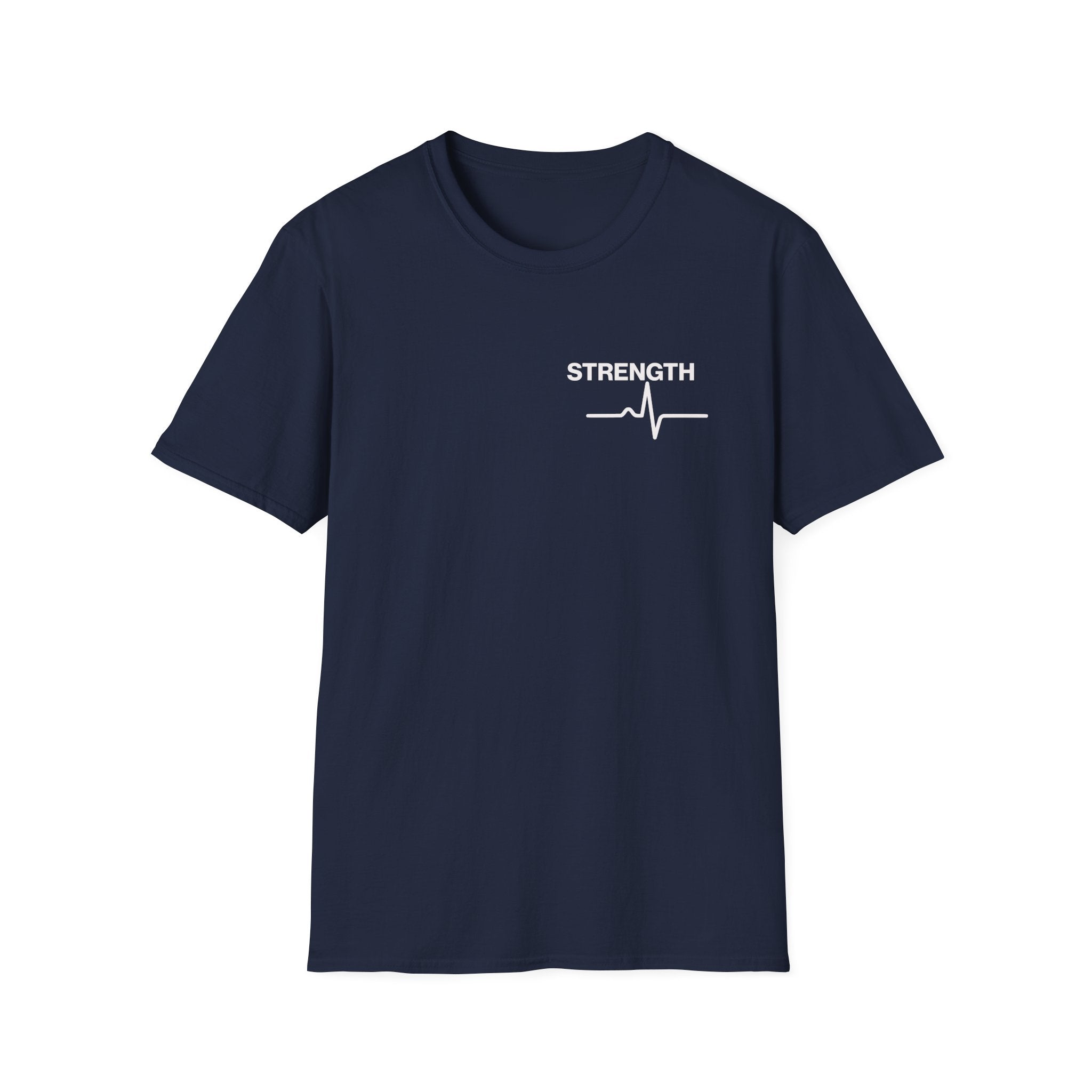 Strength Heartbeat Tee — Minimal Inspirational Chest Print T-Shirt