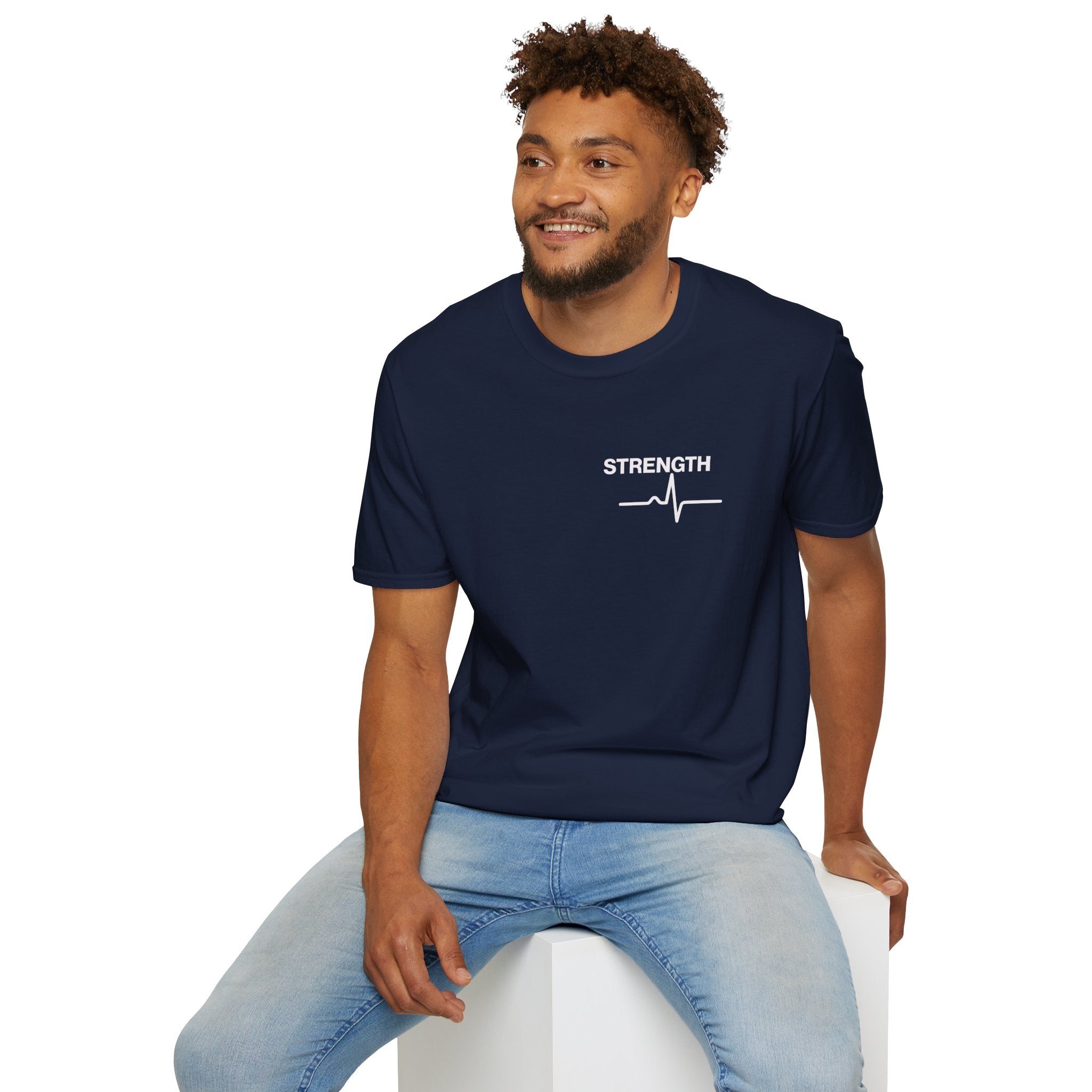 Strength Heartbeat Tee — Minimal Inspirational Chest Print T-Shirt