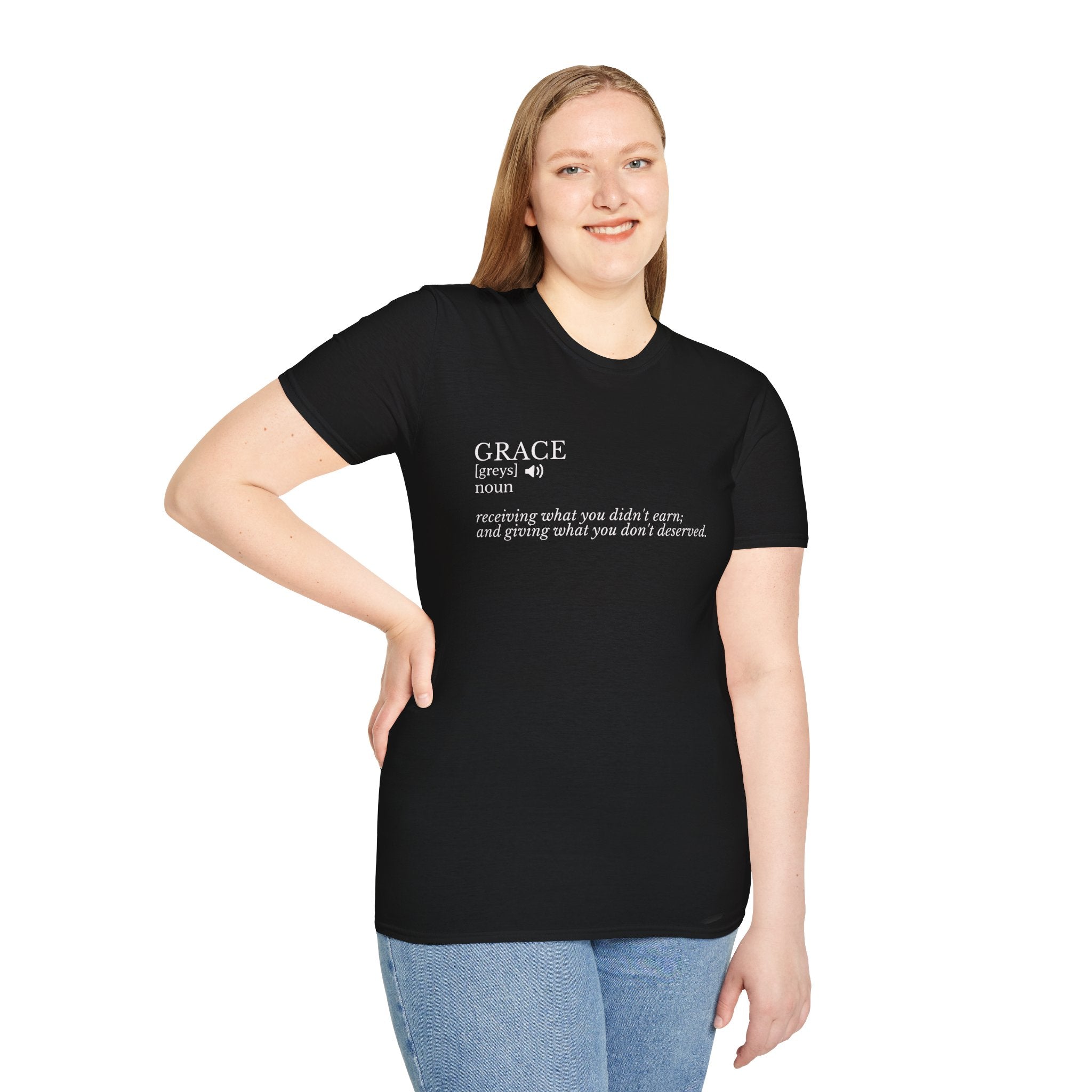 T-Shirt — "Grace (noun): receiving what you didn’t earn, and giving what you don’t deserve" Inspirational Faith Tee