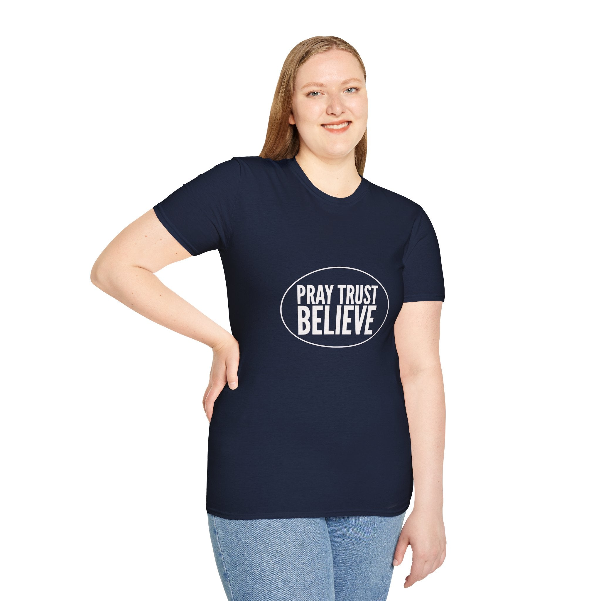 Believe Faith T-Shirt - "Pray Trust Believe" Inspirational Christian Tee
