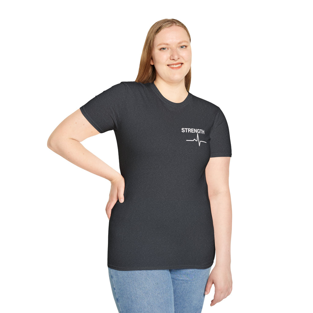 Strength Heartbeat Tee — Minimal Inspirational Chest Print T-Shirt