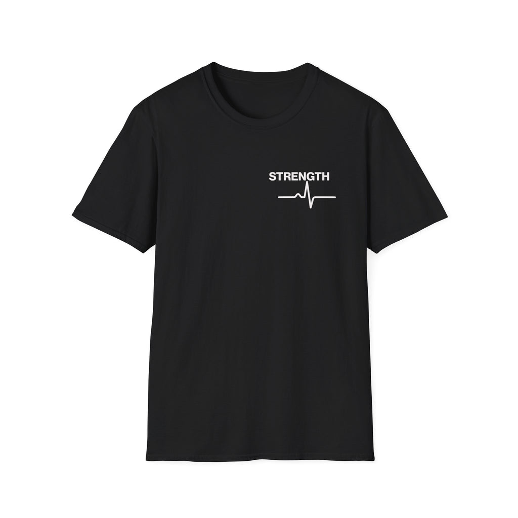 Strength Heartbeat Tee — Minimal Inspirational Chest Print T-Shirt