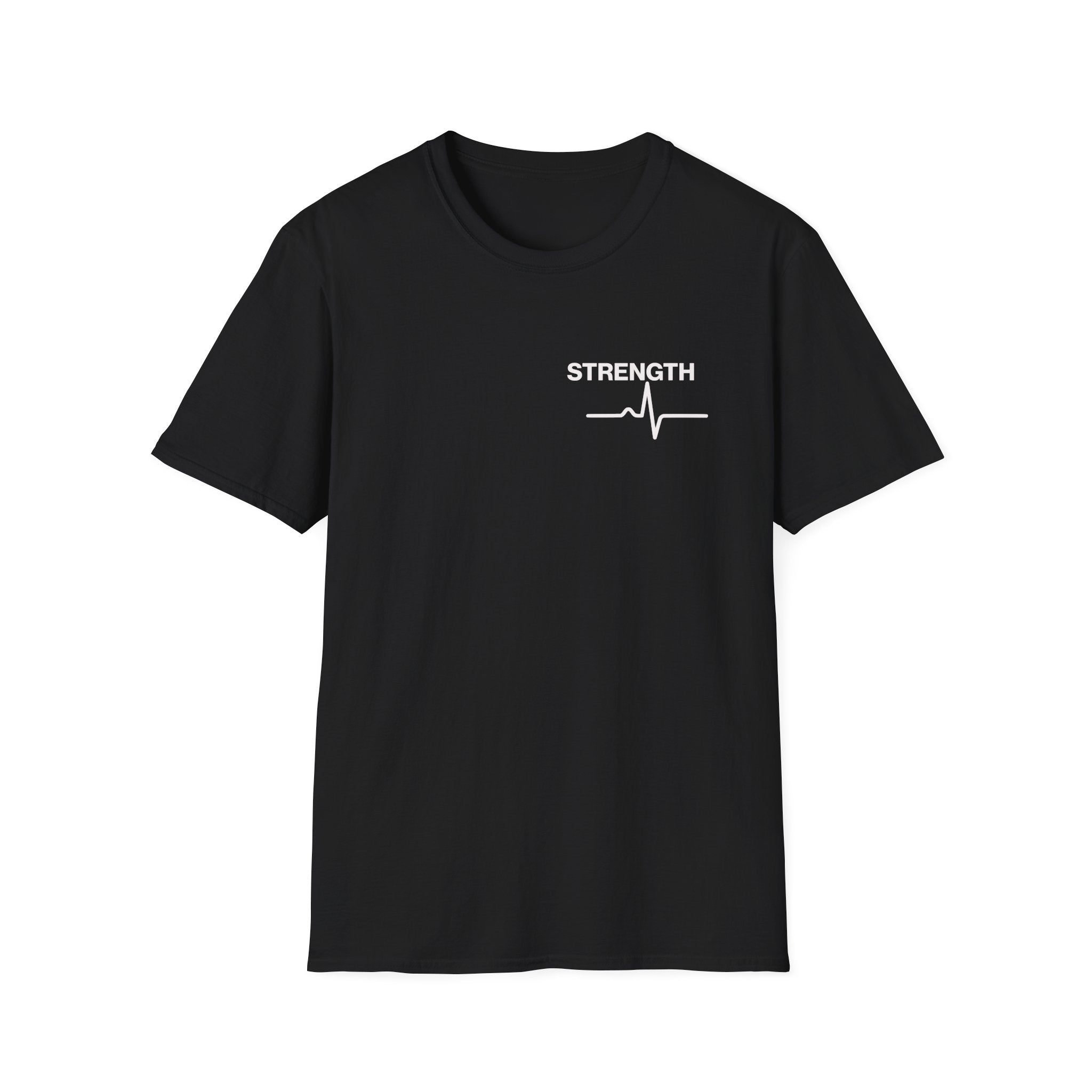 Strength Heartbeat Tee — Minimal Inspirational Chest Print T-Shirt