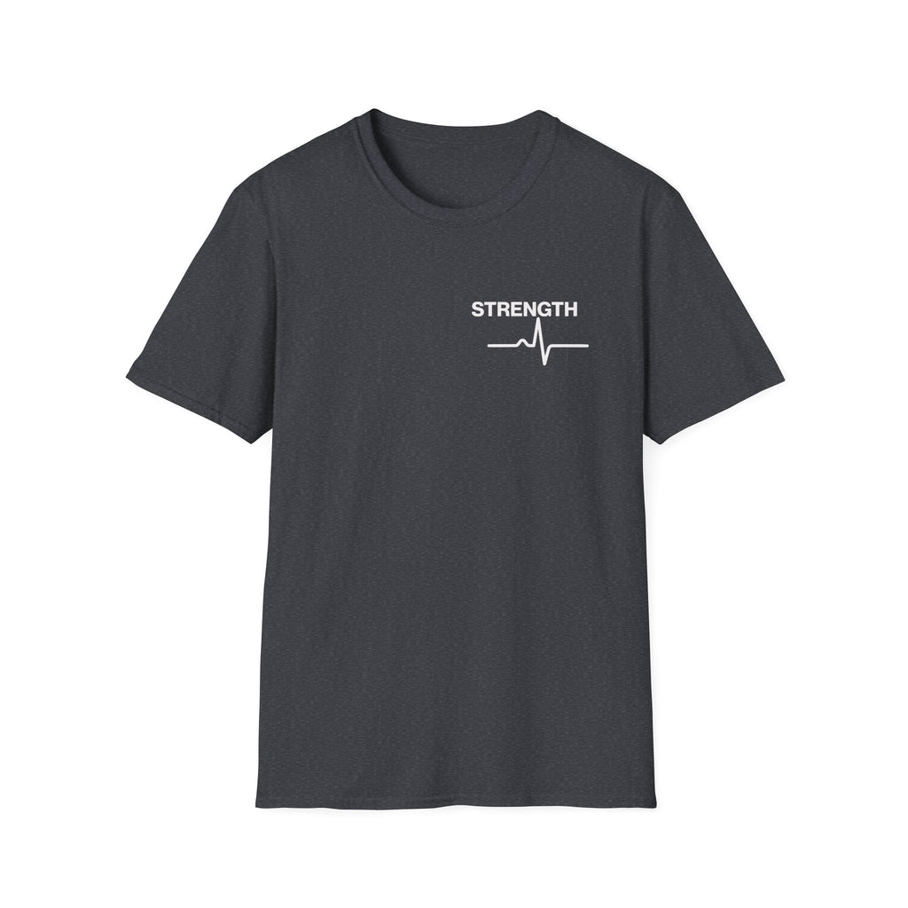 Strength Heartbeat Tee — Minimal Inspirational Chest Print T-Shirt