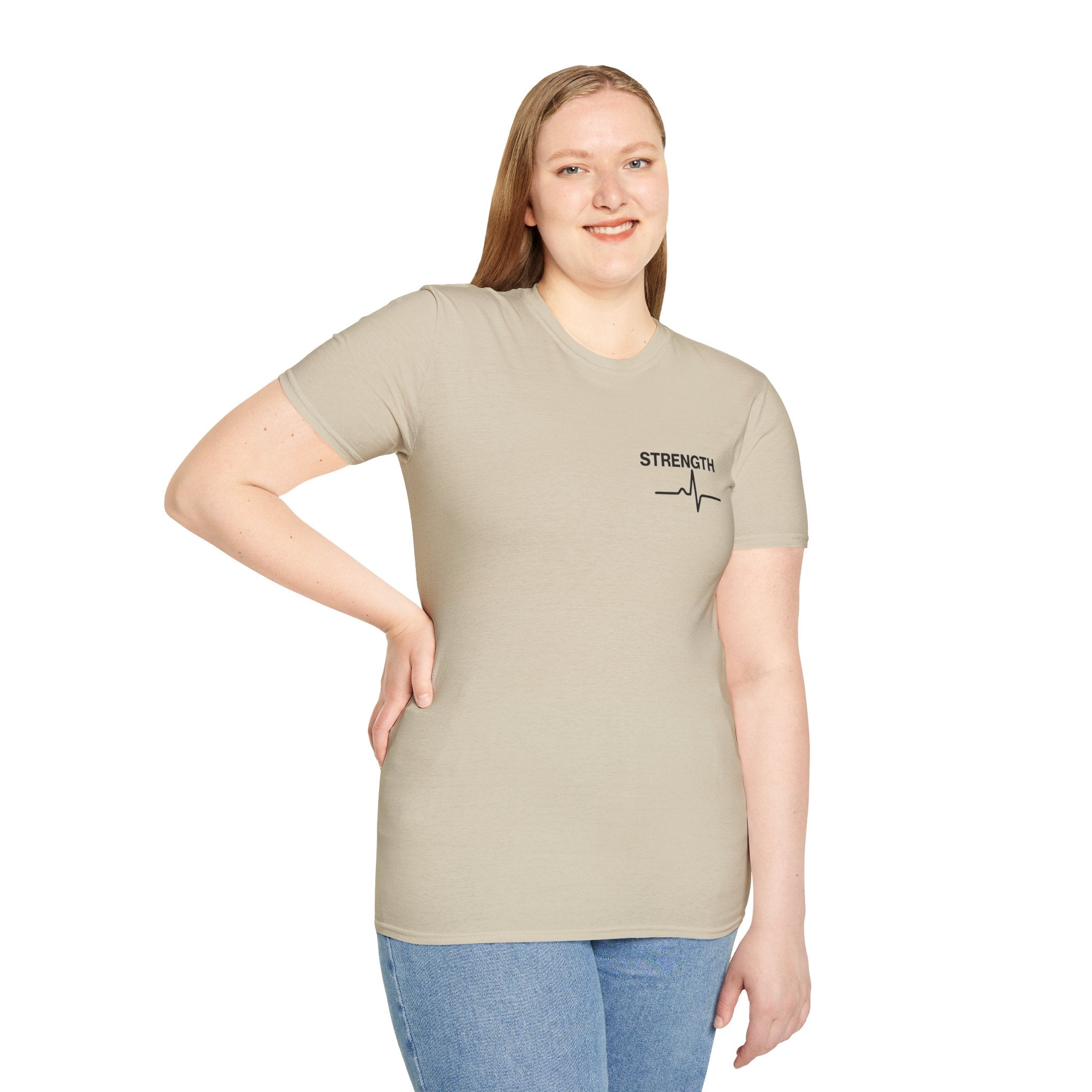 Strength Heartbeat Tee — Minimal Inspirational Chest Print T-Shirt